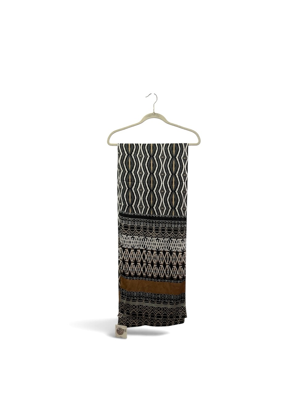 Anne Klein African Inspired Black BronE White Patterned Oblong Scarf